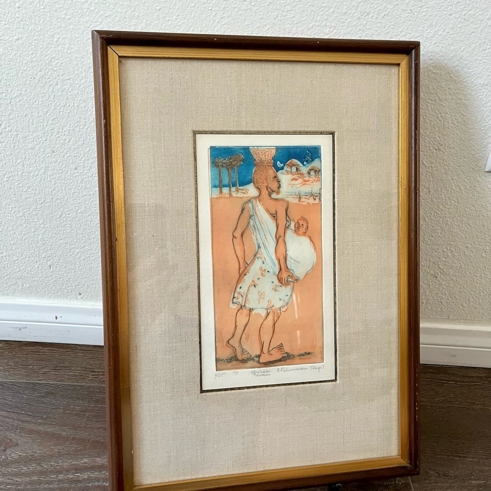 Framed Art Print with Brown Frame African mother R. Feinerman